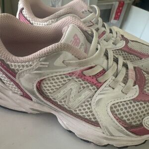 Pink and white and silver New Balance